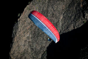 Paragliding over the Lawaland landscape on Tenerife, aerial view, Canary Islands, Spain Paragliding over the Lawaland landscape on Tenerife, aerial view, Canary Islands, Spain